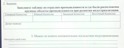 Заполните таблицу по отраслям промышленности и где были расположены крупные объекты промышленности п