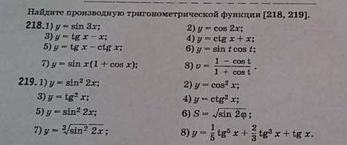 Найдите производную тригонометрической функции 219 номер