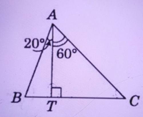 На малюнку АТ — висота трикутника ABC.Знайдіть кути цього трикутника )​