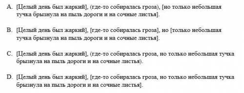 Найди на фотографии правильную схему предложения: Целый день был жаркий, где-то собиралась гроза, но