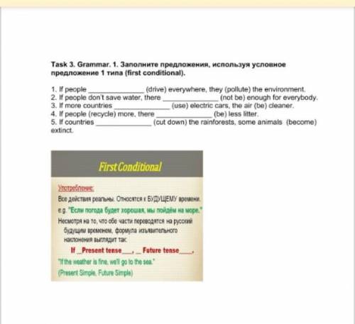 Task 3. Grammar. 1. Заполните предложения, используя условное предложение 1 типа (first conditional)