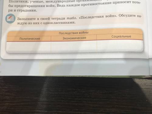 Заполните в своей тетради табл. «Последствия войн». Обсудите каждую из них с одноклассниками.