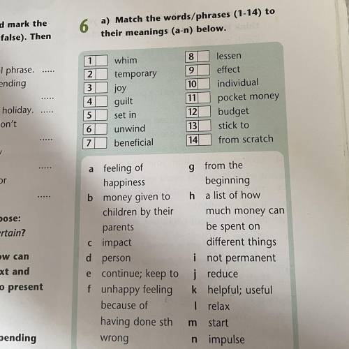 Match the words/phrases (1-14) to their meanings (a-n) below.