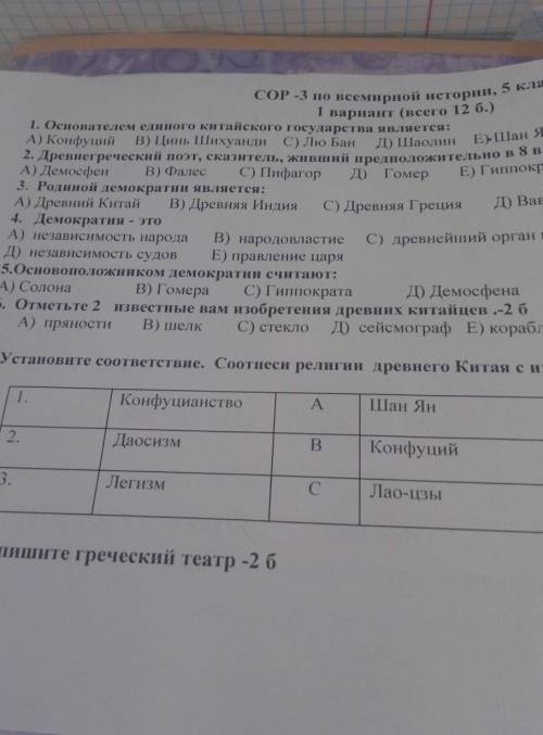 1 вариант ( 1. Основателем единого китайского государства являетсяA) Конфуций B) Цинь Шихуанди С) Лю