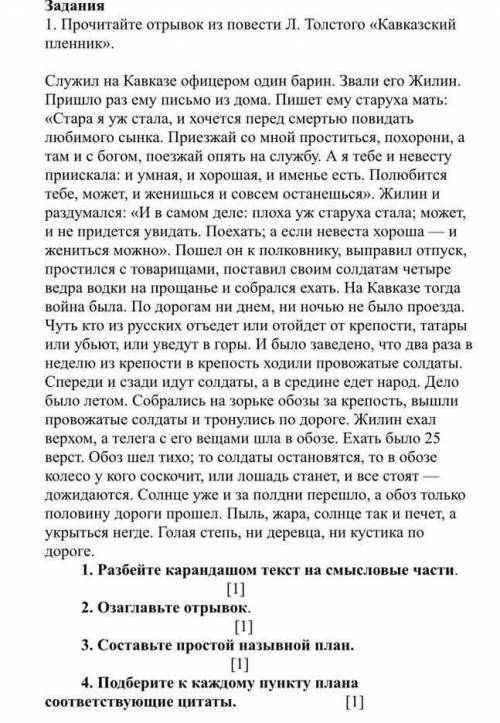 Понимание и ответы по тексту Задания1. Прочитайте отрывок из повести Л. Толстого «Кавказскийпленник»