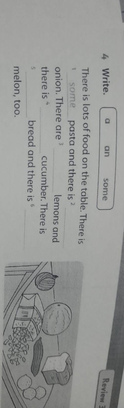 Tere is some psta and there is ___ onion.There are ___ lemons and there is ___ cucumber.Tere is ___