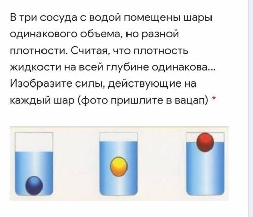 В три сосуда с водой помещены шары одинакового объема, но разной плотности. Считая, что плотность жи