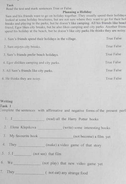 Task 1 Read text and mark sentencesTrueor False Task 2 Complete the sentences with affirmative and n