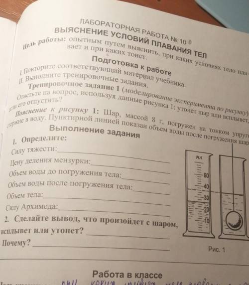 Расоты сли его отпустить?млпри каких условияхвает и при каких тонет.Подготовка к работеI. Повторите