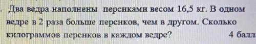 5. Два ведра наполнены персиками весом 16,5 кг. В одном ведре в 2 раза больше персиков, чем в другом