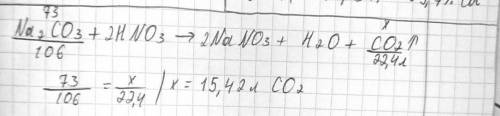 Какой объем углекислого газа образуется при взаимодействии 73г карбоната натрия с азотной кислотой?