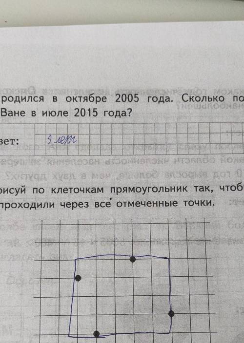 Нарисуй по клеточкам прямоугольник так чтобы его стороны проходили через все отмеченные точки (я про