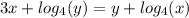 3x + log_{4}(y) = y + log_{4}(x)