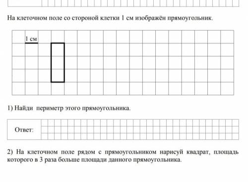 на клетчатом поле со стороной клетки 1 см изображен прямоугольник1)найди периметр прямоугольника 2)н