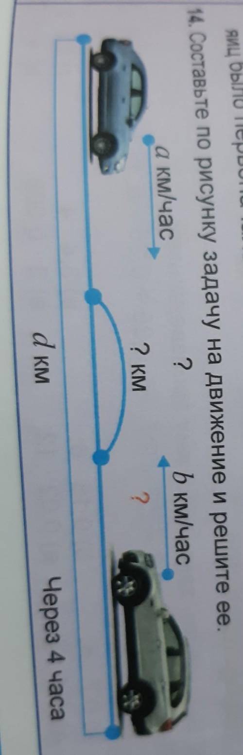 Исследов 14. Составьте по рисунку задачу на движение и решите ее.а км/час?b км/час? км?d kmЧерез 4 ч