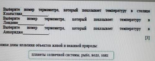 Выберите номер термометра, который показывает температуру B КазахстанаВыберите Homep термометра. кот