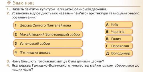 2. Установіть відповідність між назвами пам'яток архітектури та місцями їхнього розташування. 1 Церк