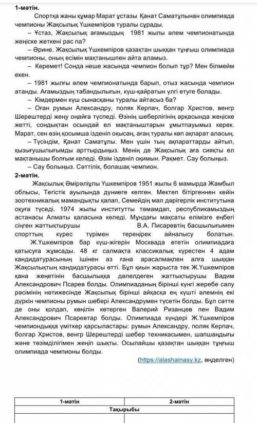 Мәтіндерді оқып олардың тақырыбын мазмұнын тілдік ерекшеліктерін салыстырыныз.Ұқсастықтары мен айырм