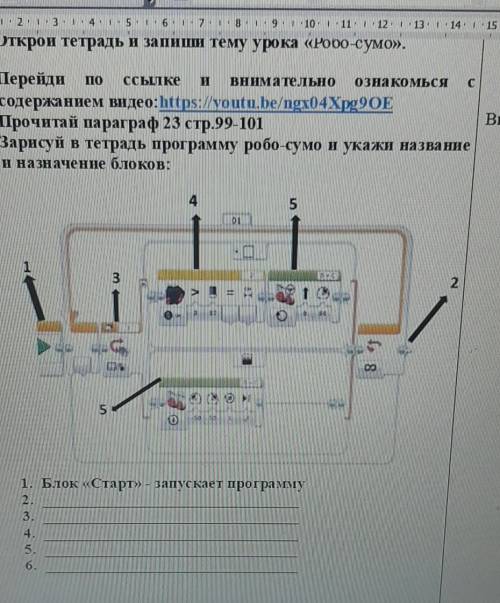 4. Зарисуй в тетрадь программу робо сумо и укажи назва ше и назначение блоков:5O32(, 851. Блок «Стар