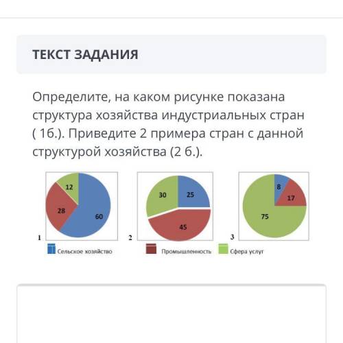 Определите, на каком рисунке показана структура хозяйства индустриальных стран (16.). Приведите 2 пр