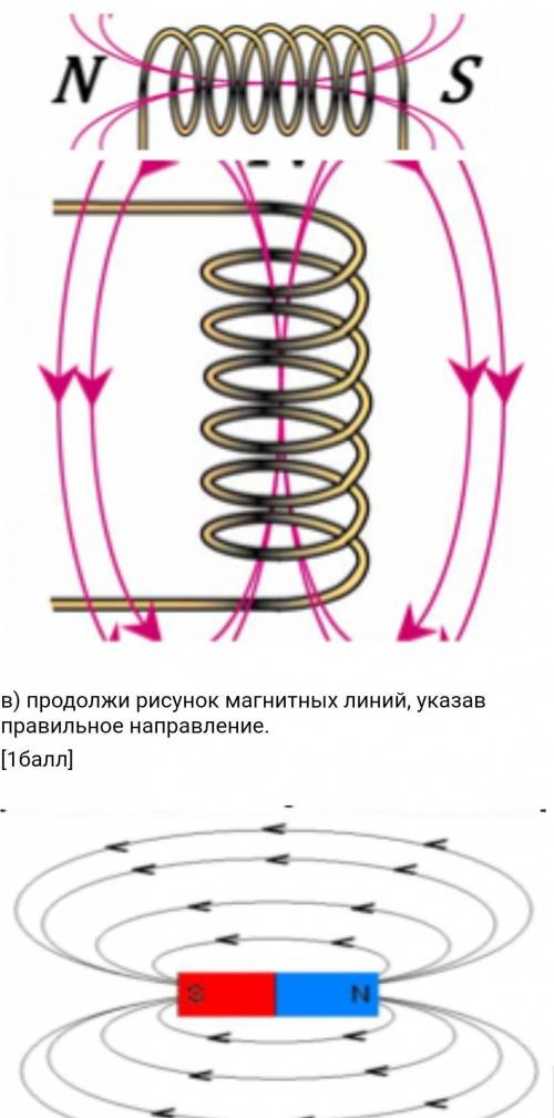 .На рисунке изображена катушка с током а) продолжите верно на рисунке  силовые линии магнитного поля