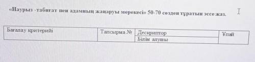 «Наурыз -табиғат пен адамның жаңаруы мерекесі» 50-70 сөзден тұратын эссе жаз. Бағалау критерийіТапсы