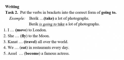 Task 2.  Put the verbs in brackets into the correct form of going to.     Example:    Berik …(take)