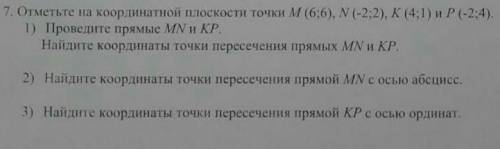 7. Отметьте на координатной плоскости точки M (6;6), N (-2;2), K (4:1) и Р(-2;4), 1) Проведите прямы