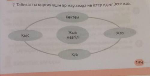 7. Табиғатты қорғау үшін әр маусымда не істер едің? Эссе жаз. КөктемҚысЖылмезгіліЖазКүз это әдебиет​