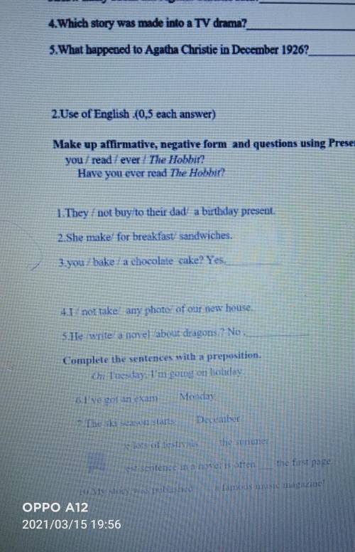 (2) WhatsApp 5. What happened to Agatha Christie in December 1926?2.Use of English (0.5 each answer)