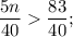 \dfrac{5n}{40} \dfrac{83}{40};