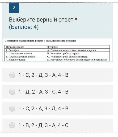 Биология СОЧ 8 кклассСоотнесите эндокринные железы и их выполняемые функции ...