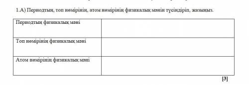 Периодтың, топ нөмірінің, атом нөмірінің физикалық мәнін түсіндіріп, жазыңыз.