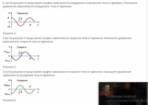 На рисунке 4 представлен график зависимости координаты (смещения) тела от времени. Напишите уравнени