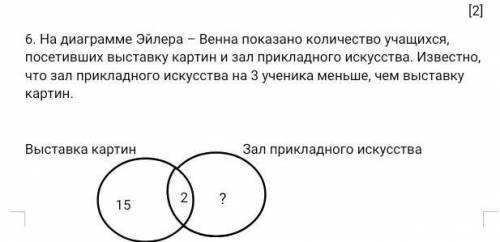 6. На диаграмме Эйлера – Венна показано количество учащихся, посетивших выставку картин и зал прикла