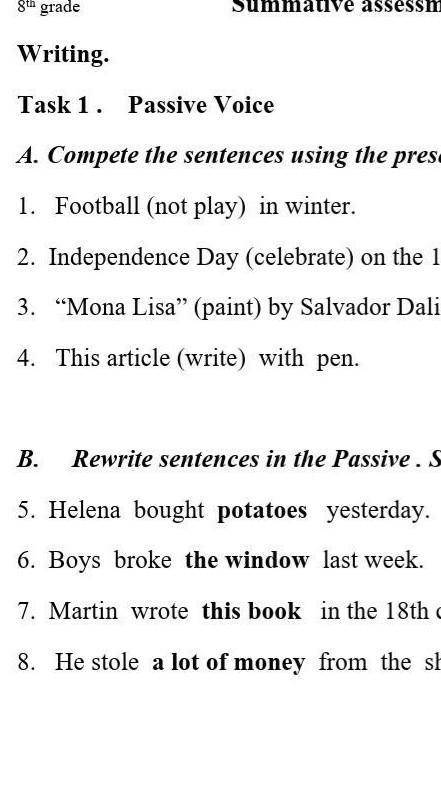 B. Rewrite sentences in the Passive . Start each sentence with the word in bold . 5. Helena bought p