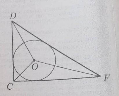 У трикутник СDF вписано коло з центром у точці О (див. рисунок). Знайдіть кути трикутника СDF, якщо
