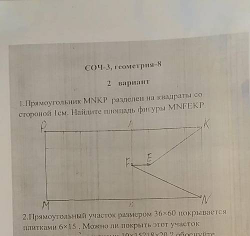 1. Прямоугольник ABCD разделен на квадраты со стороной 1см. Найдите площадь фигуры у нас соя