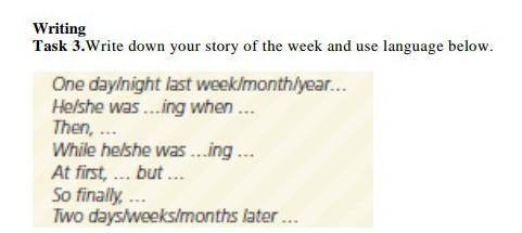 One day last week/month/year He/she was... ing when... Then,... While he/she was...ing At first... b