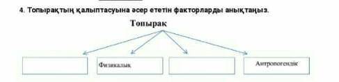 4. Топырақтың қалыптасуына әсер ететін факторларды анықтаңыз. Топырақ:физикалыкАнтропогендік(тағы 2