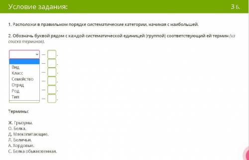 ОЧЕНЬ , НА 1. Расположи в правильном порядке систематические категории, начиная с наибольшей. 2. Обо