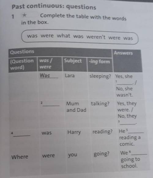 1 * Complete the table with the wordsin the box.was were what was weren't were wasQuestionsAnswersSu