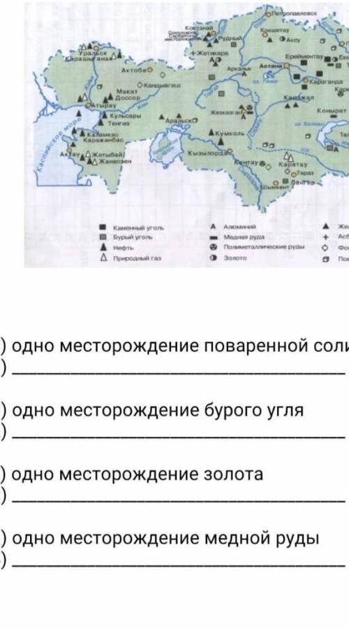 Определи по условным обозначением и запиши.A)1. Одно место рождения поваренной соли .b)2. Одно место