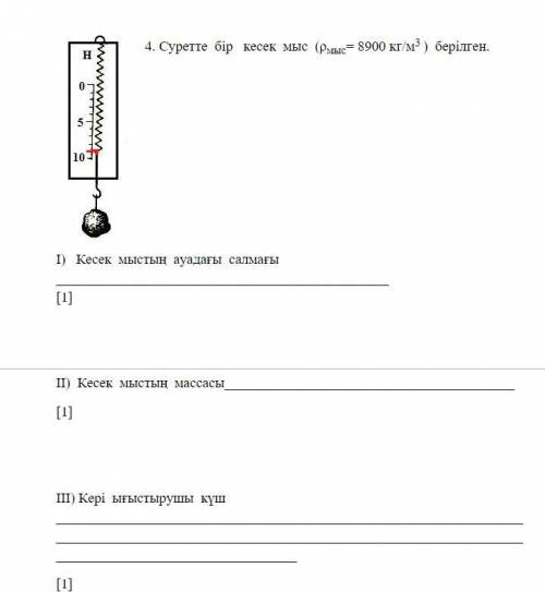 4. Суретте бір кесек мыс (ρмыс= 8900 кг/м3 ) берілген.