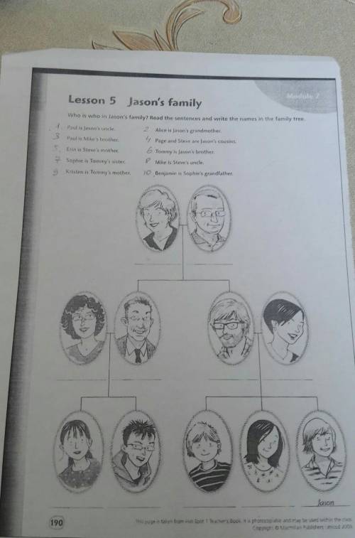 Lesson 5 Jason's family MordWho is who in Jason's family? Read the sentences and write the names in