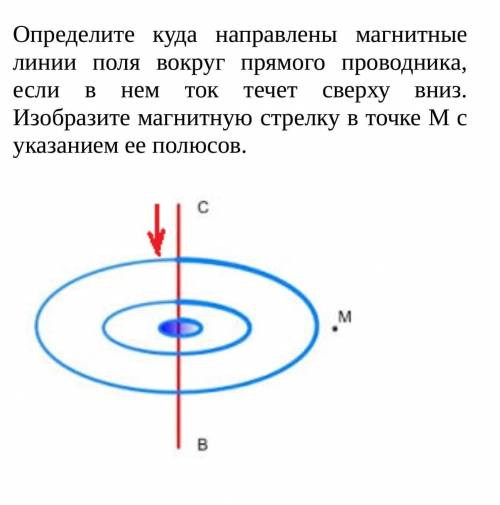 Используя рисунок определите как направлены магнитные линии магнитного поля прямого тока