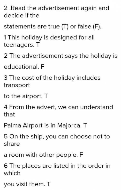 1. Zara was on holiday for seven days. T/F 2. Zara is from England. T/F 3. Zara went to Buffalo with