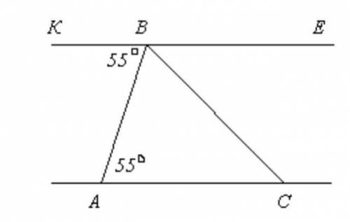 АВС үшбұрышының А төбесінен өтетін түзу ВС қабырғасын К нүктесінде қияды және ВК=АВ, ∠BAK=35°,∠CAK=1
