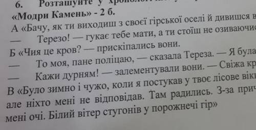 Розташуйте у хронологічному порядку цитати з твору Олеся Гончара «Модри Камень»-2 б.​