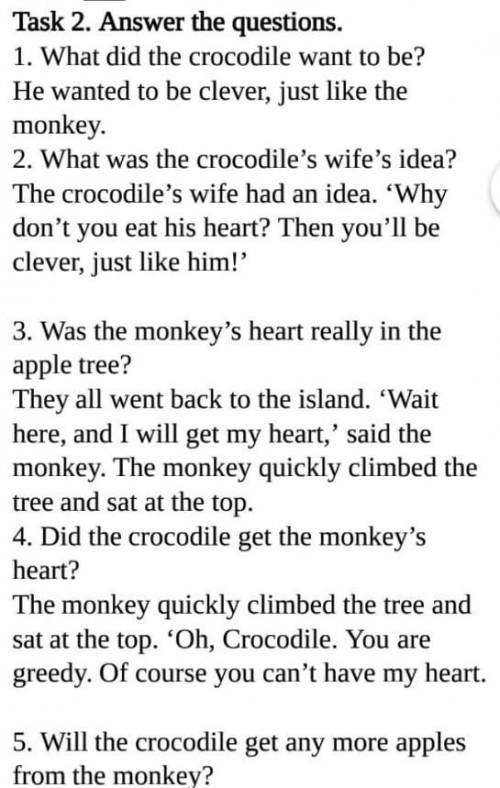 Answer the questions. 1. What did the crocodile want to be?He wanted to be clever, just like themonk